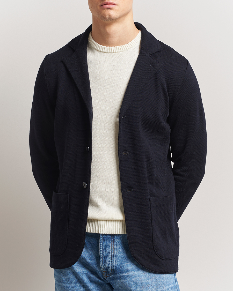 Heren | Blazers | Stenströms | Milano Knitted Merino Blazer Navy