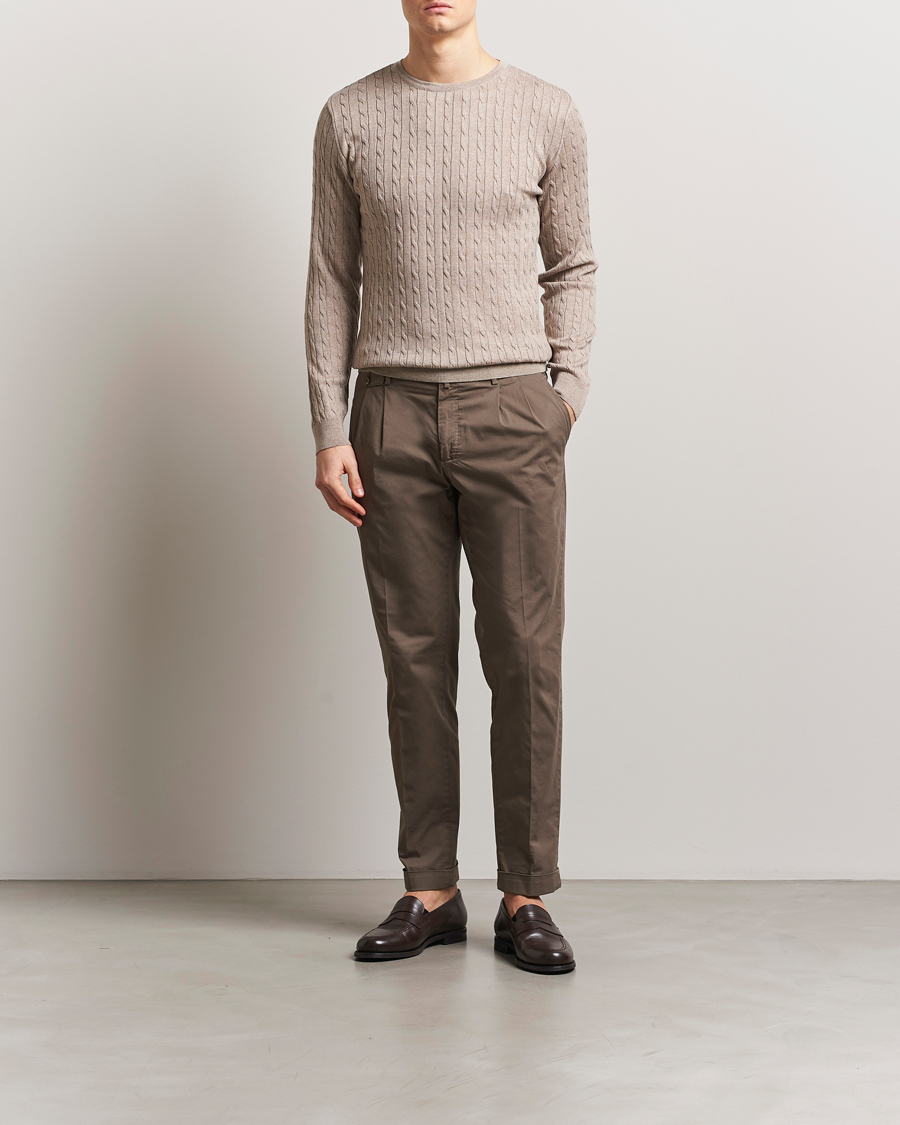 Heren | Truien | Stenströms | Merino Cable Crew Neck Beige