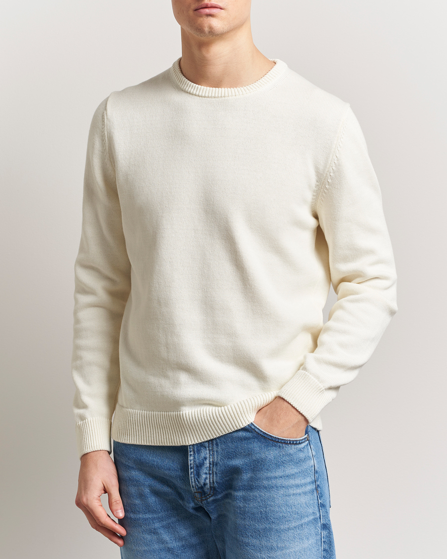 Heren | Truien | Stenströms | Organic Cotton Knitted Sweater White