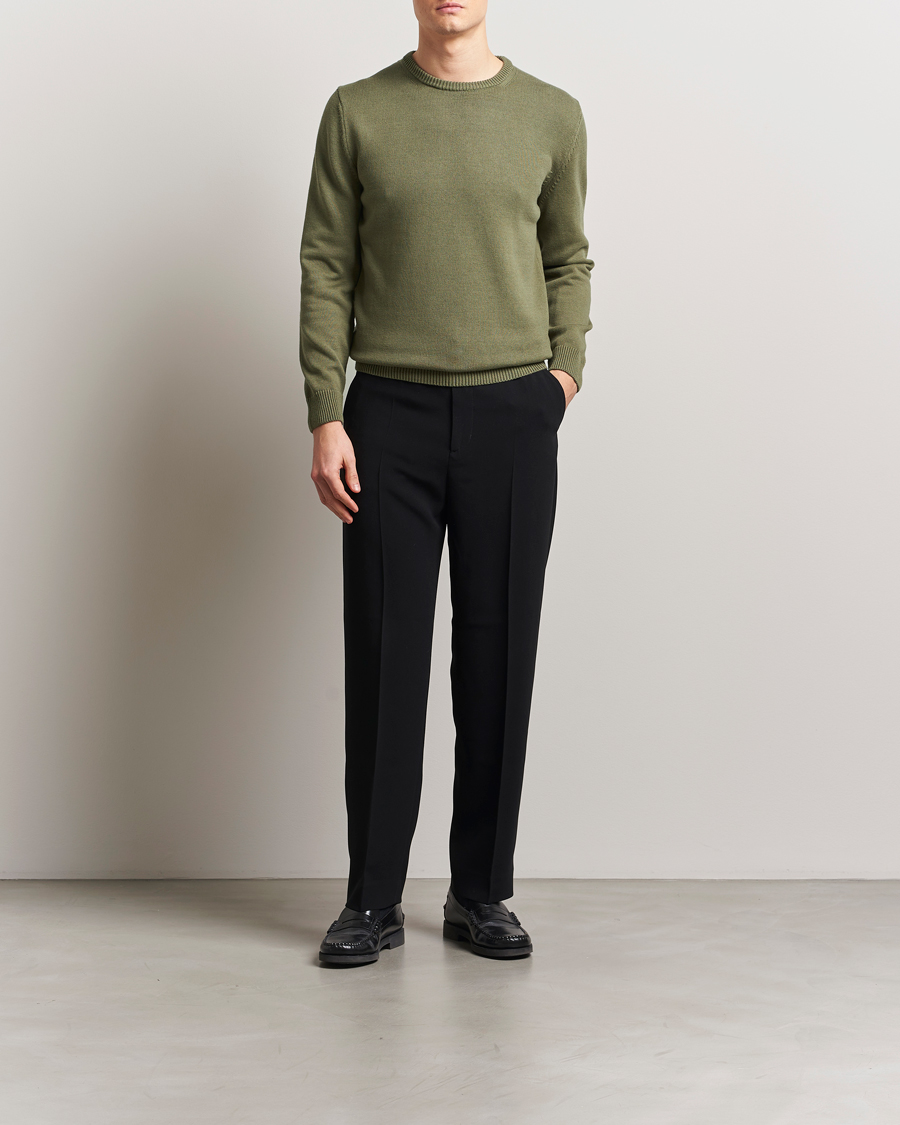 Heren | Truien | Stenströms | Organic Cotton Knitted Sweater Olive
