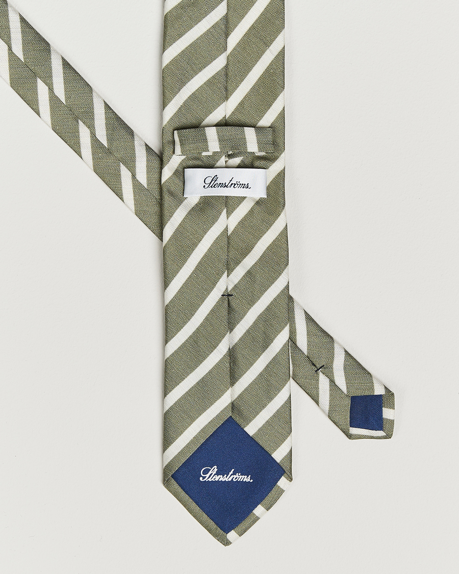Heren | Stropdassen | Stenströms | Silk/Linen Striped Tie Green