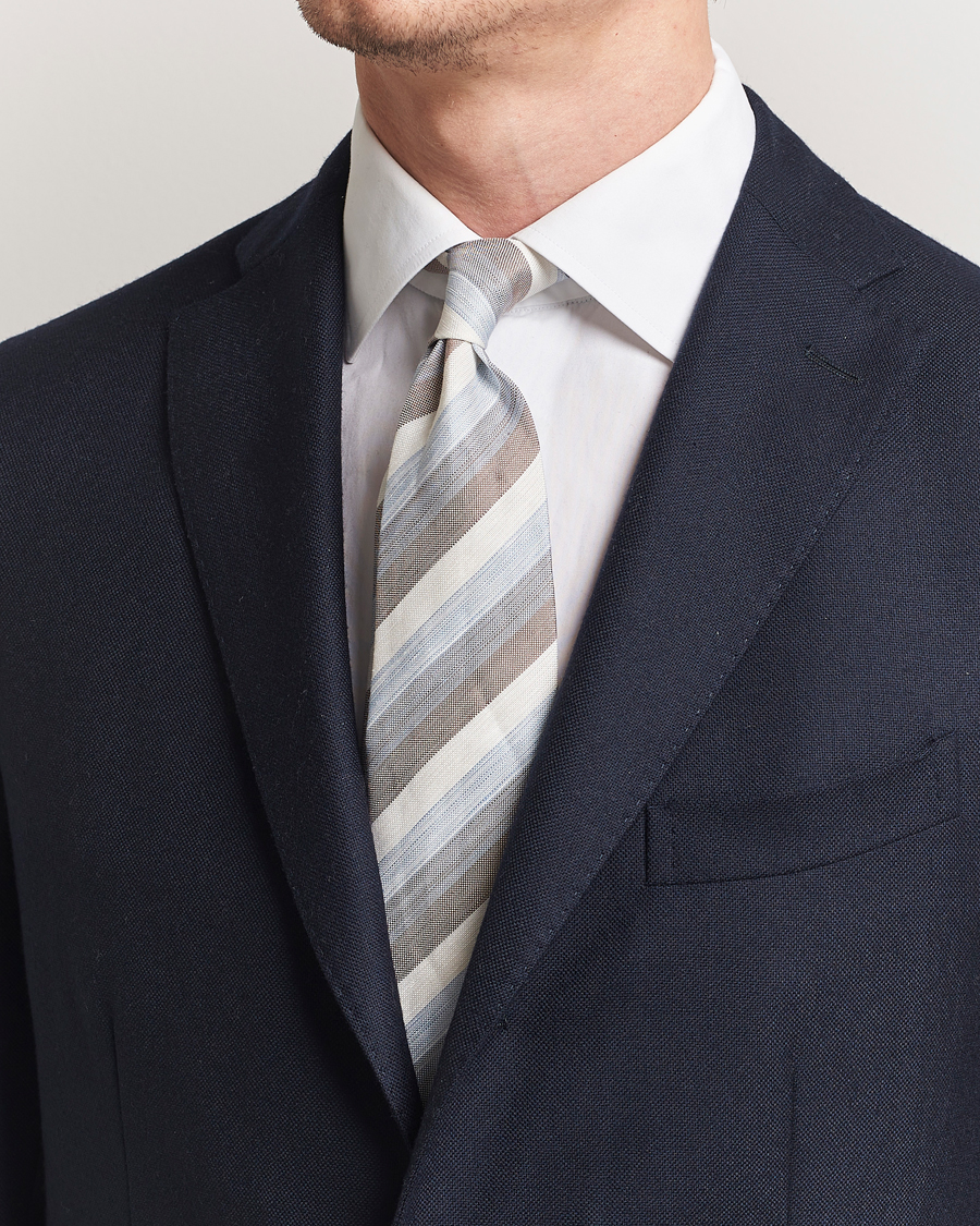 Heren | Stropdassen | Stenströms | Silk/Linen Mutli Striped Tie Brown