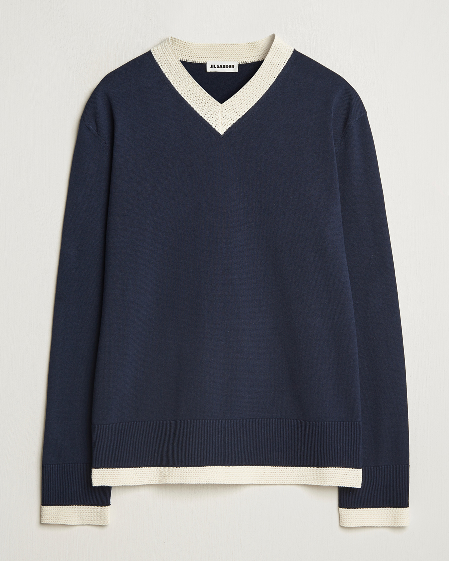 Heren | Truien | Jil Sander | Contrast Trim V-Neck Sweater Navy