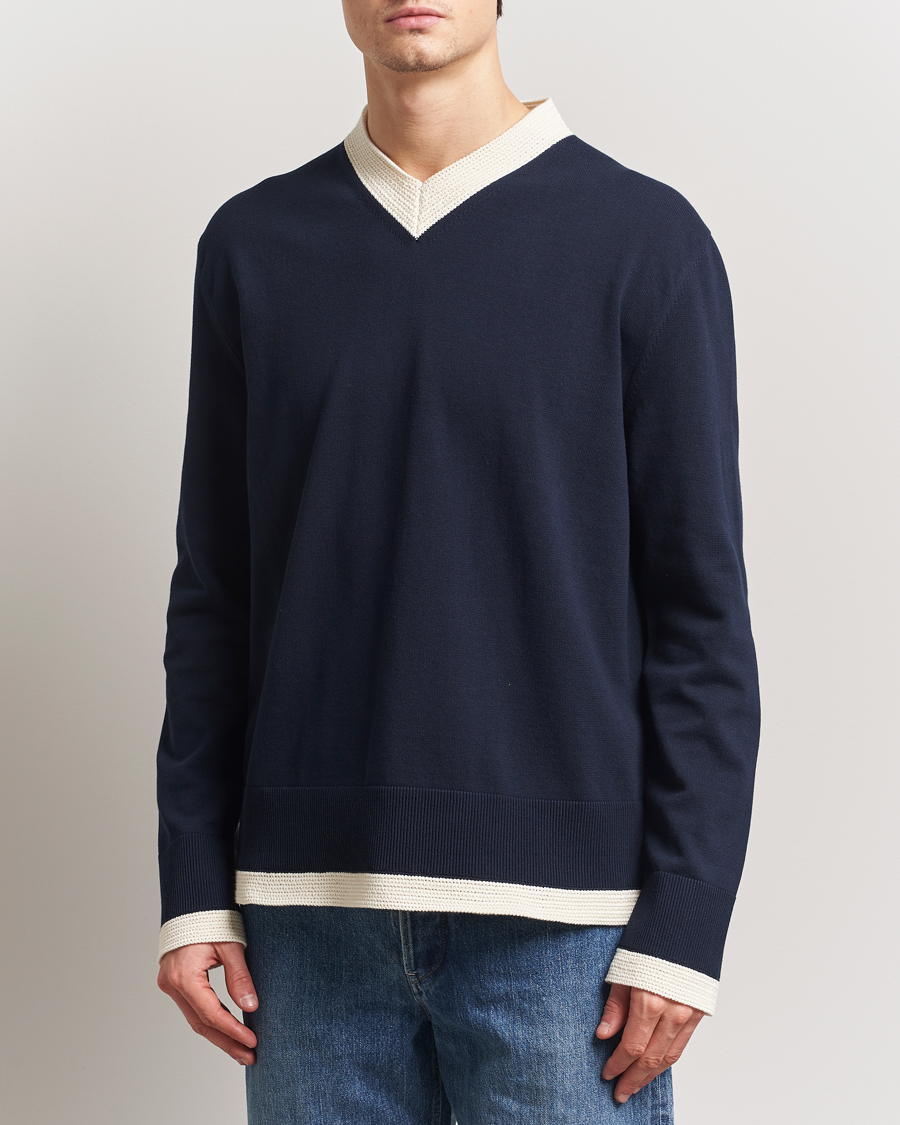Heren | Truien | Jil Sander | Contrast Trim V-Neck Sweater Navy