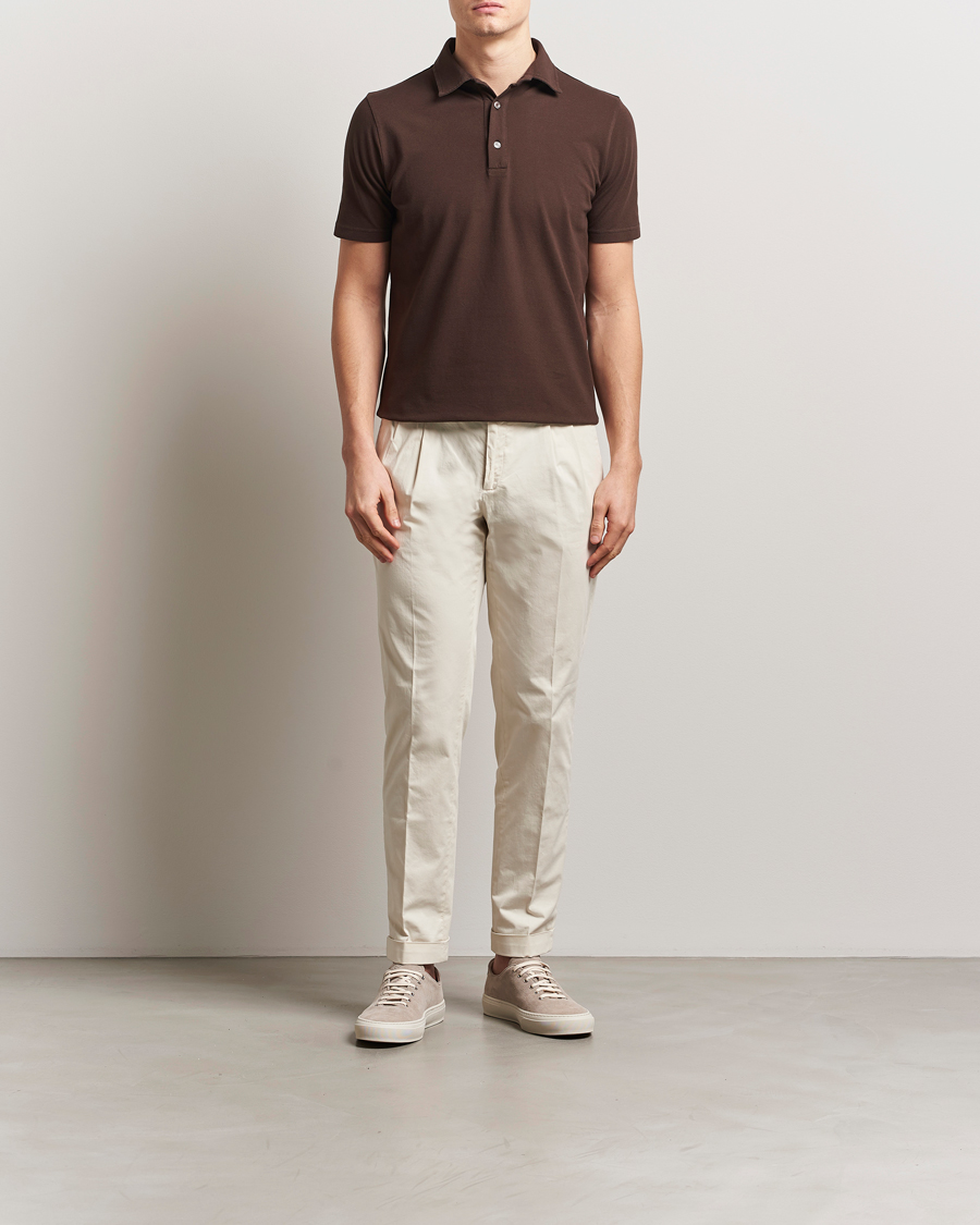 Heren | Polo's | Zanone | Soft Cotton Piquet Polo Dark Brown