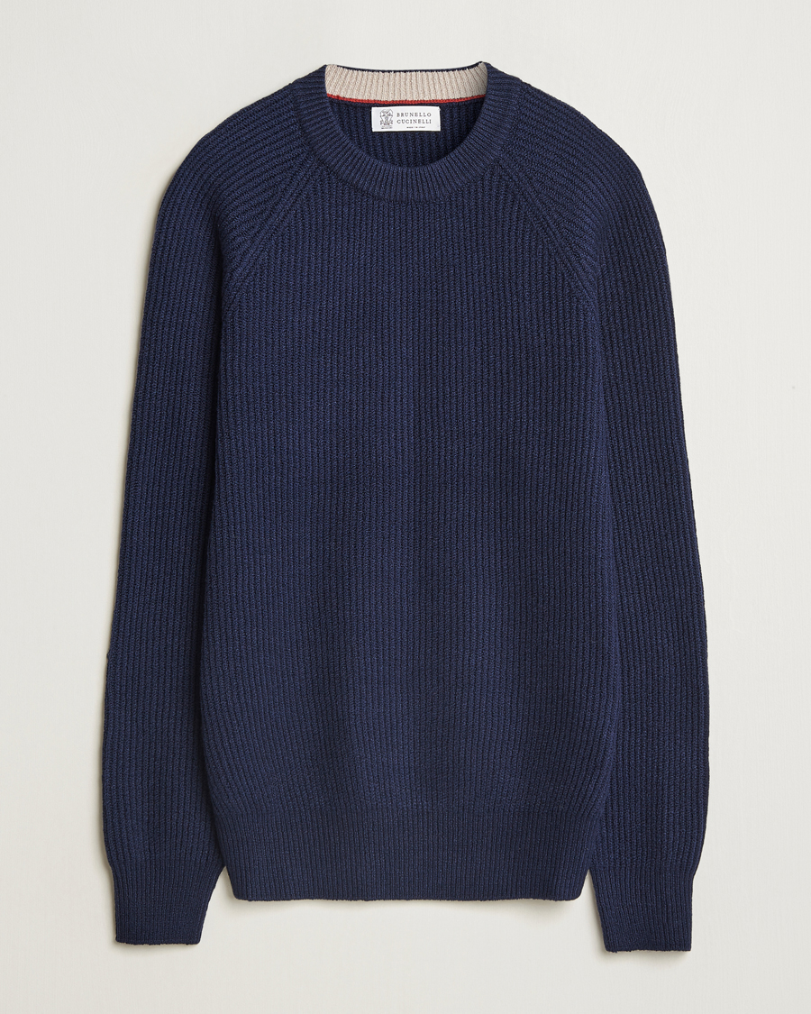 Heren | Truien | Brunello Cucinelli | Heavy Rib Stitch Crew Neck Navy