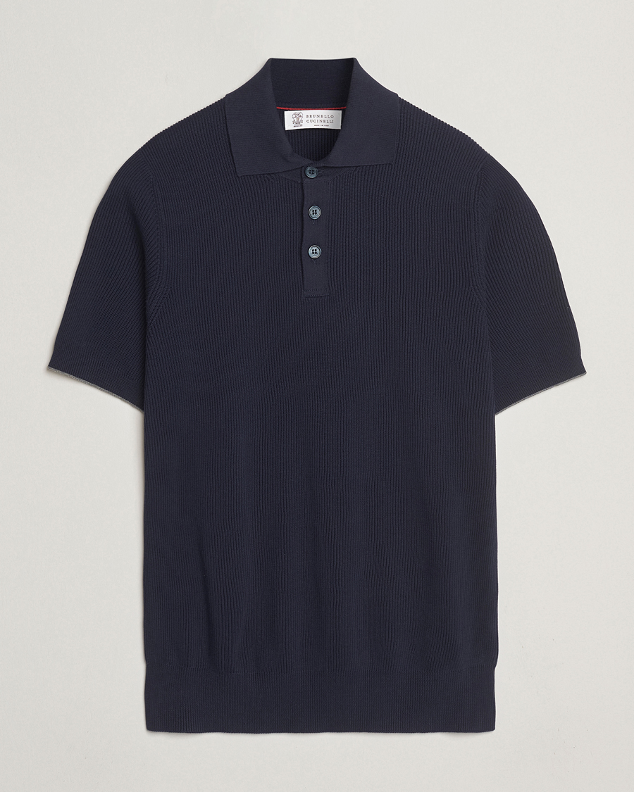 Heren | Polo's | Brunello Cucinelli | Cotton Rib Knitted Polo Navy