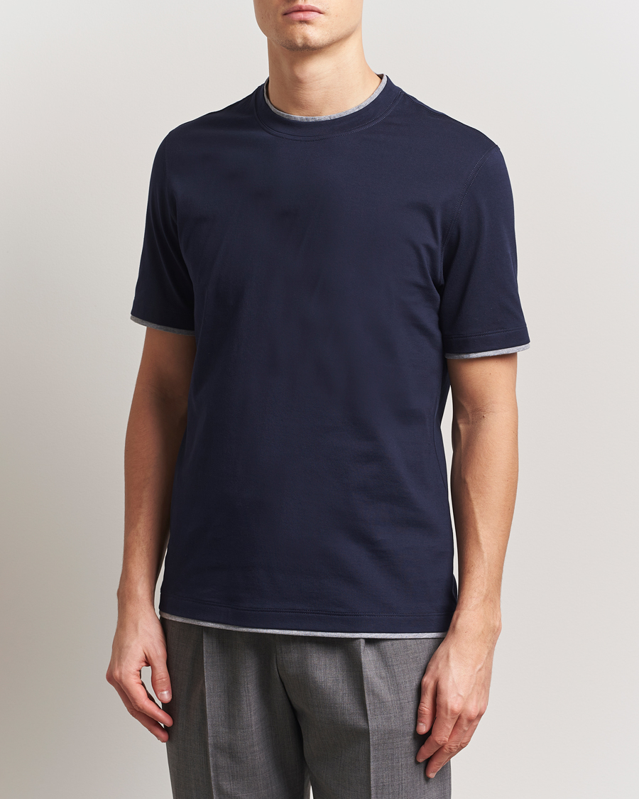 Heren | T-shirts | Brunello Cucinelli | Short Sleeve Contrast T-Shirt Navy