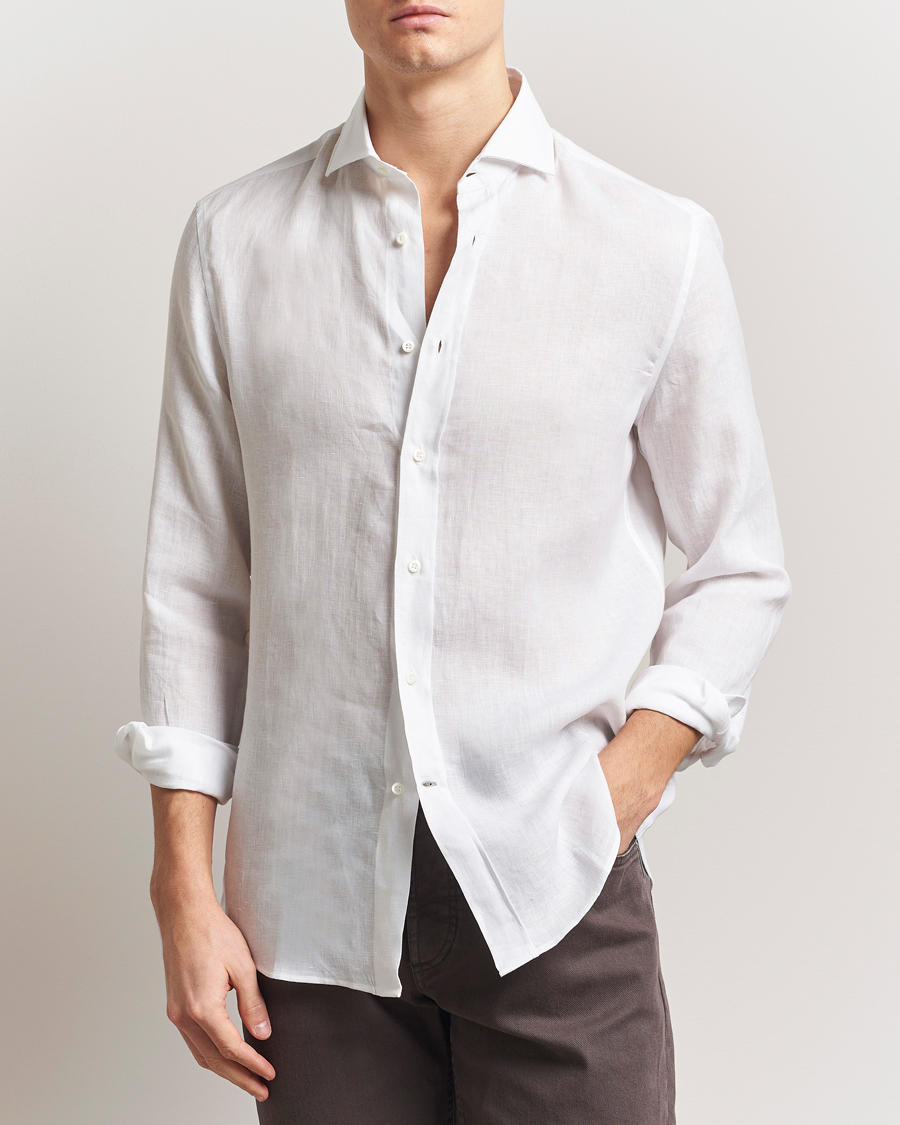 Heren | Overhemden | Brunello Cucinelli | Easy Fit Linen Shirt White