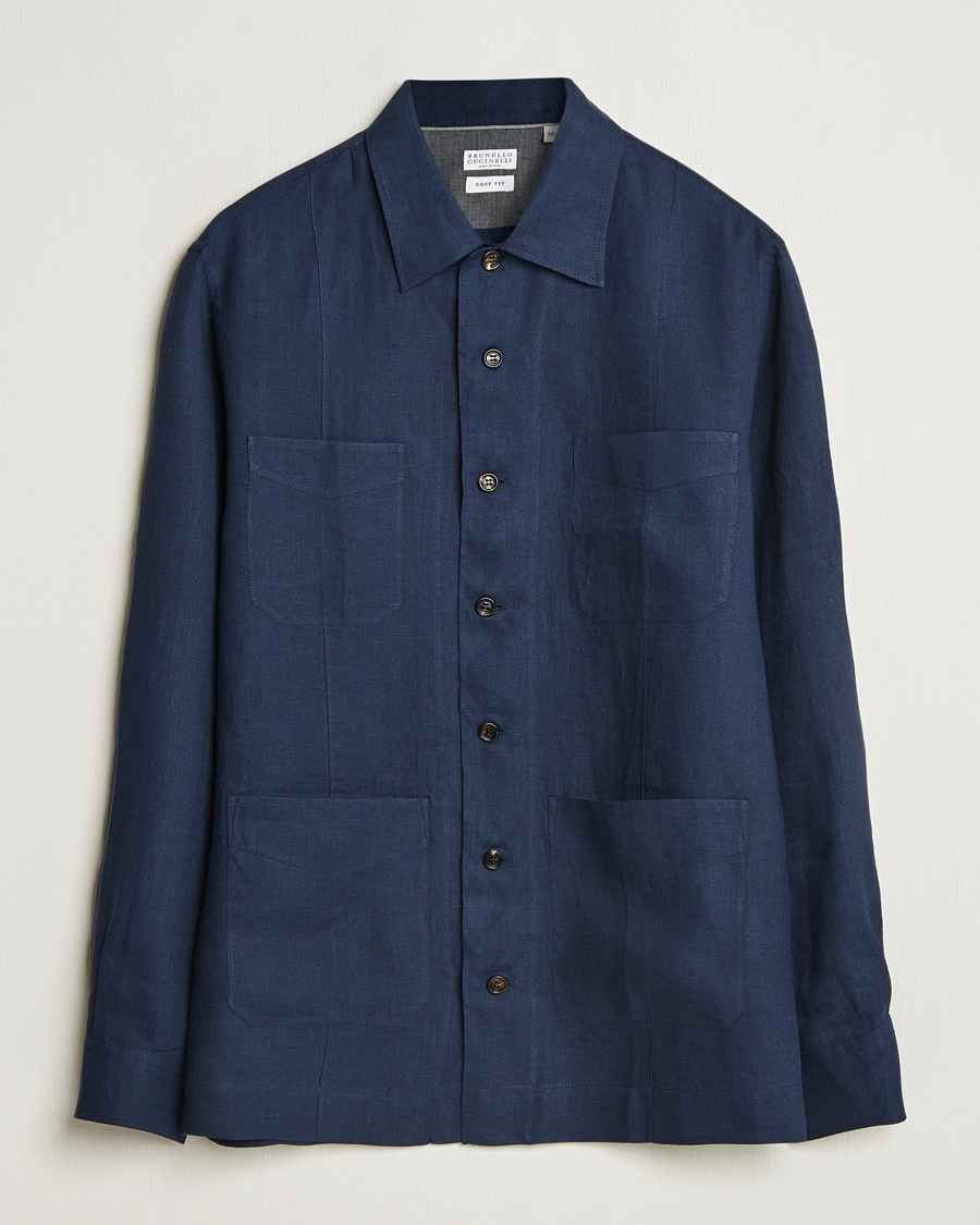 Heren | Overhemden | Brunello Cucinelli | Cuban Linen Shirt Jacket Dark Blue