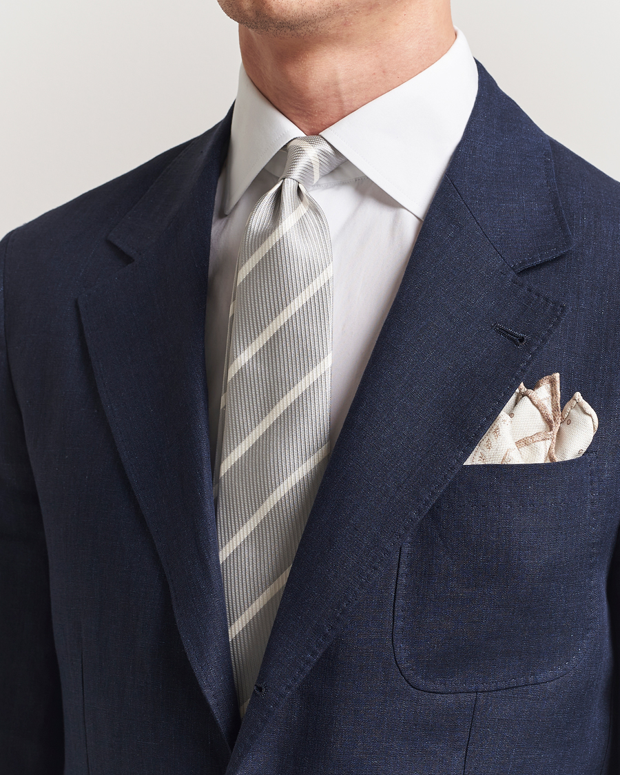 Heren | Stropdassen | Brunello Cucinelli | Regimental Stripe Silk Tie Light Grey