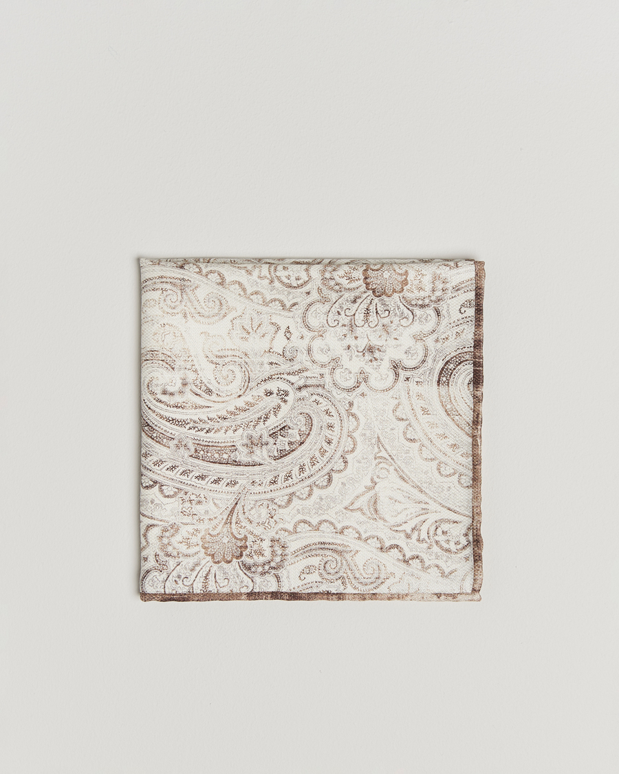 Heren | Pochets | Brunello Cucinelli | Paisley Silk Pocket Square White/Beige