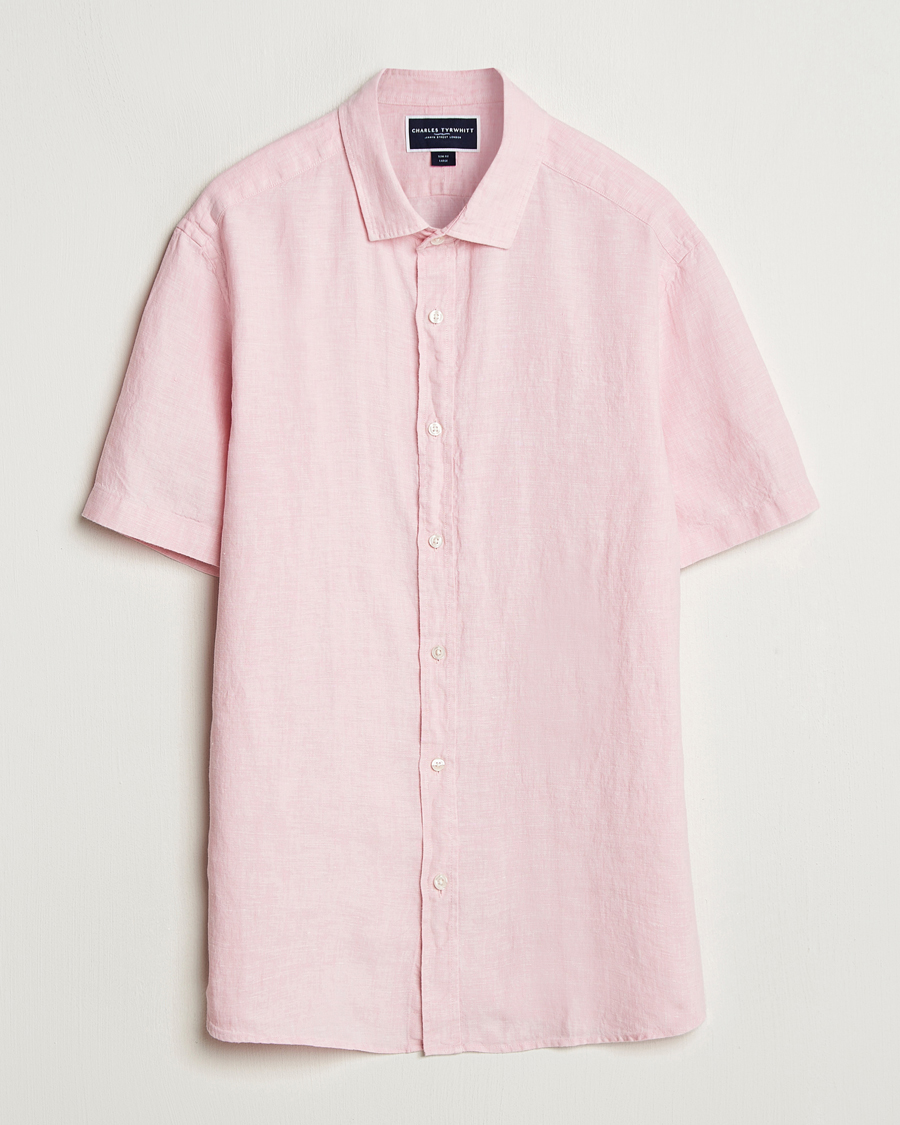 Heren | Overhemden | Charles Tyrwhitt | Pure Linen Short Sleeve Slim Fit Shirt Pink