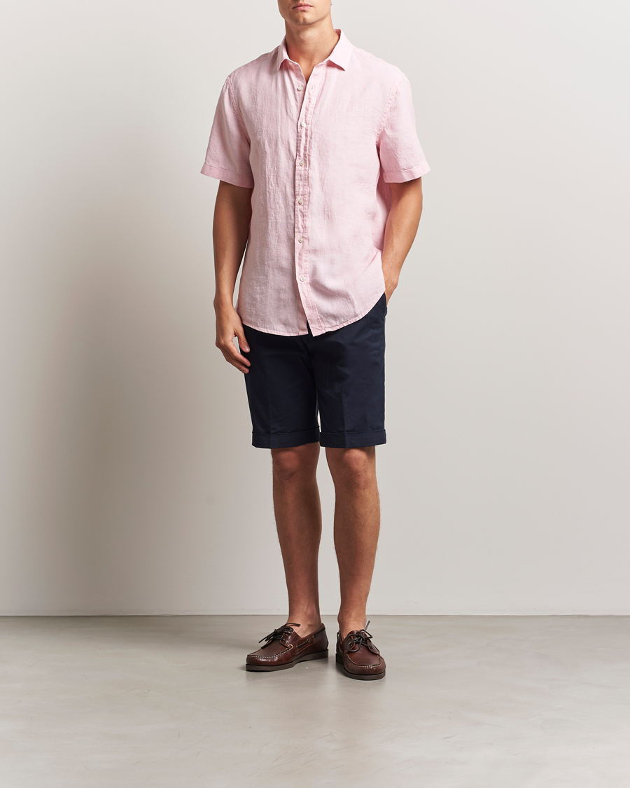 Heren | Overhemden | Charles Tyrwhitt | Pure Linen Short Sleeve Slim Fit Shirt Pink