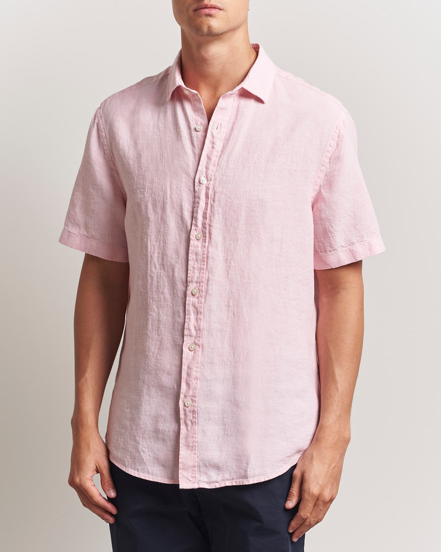 Heren | Overhemden | Charles Tyrwhitt | Pure Linen Short Sleeve Slim Fit Shirt Pink