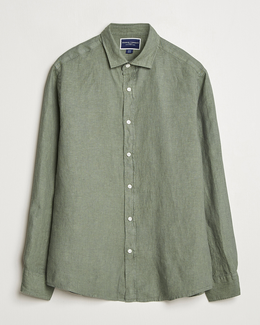 Heren | Overhemden | Charles Tyrwhitt | Pure Linen Slim Fit Shirt Olive