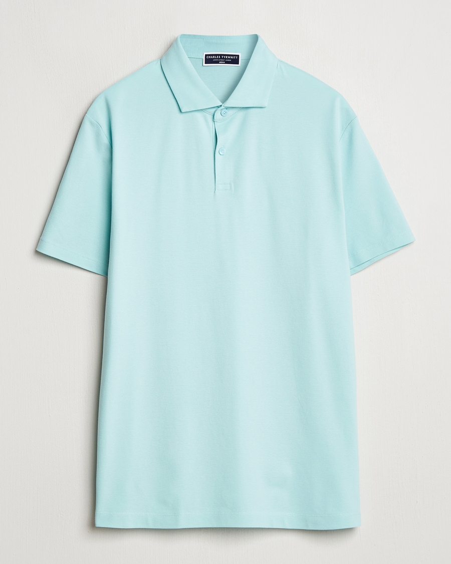 Heren | Polo's | Charles Tyrwhitt | Short Sleeve Cotton Pique Polo Aqua