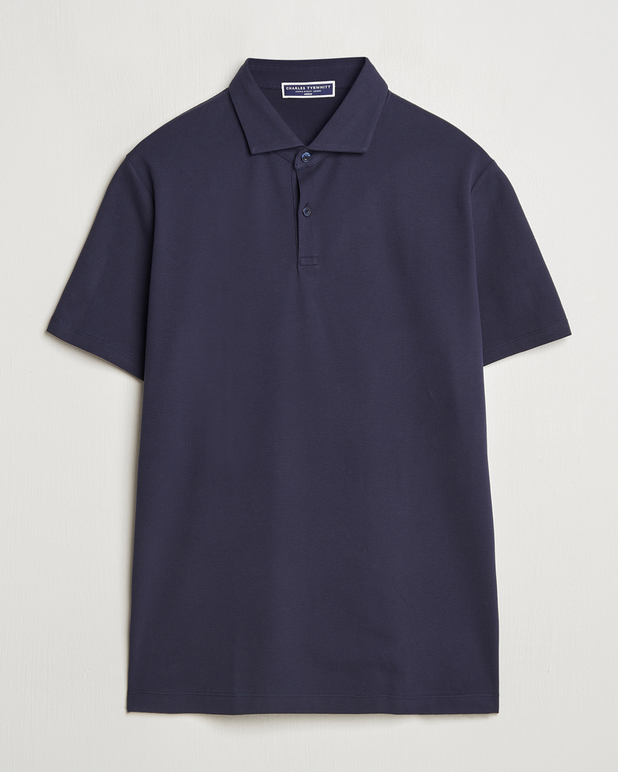 Heren | Polo's | Charles Tyrwhitt | Short Sleeve Cotton Pique Polo Navy