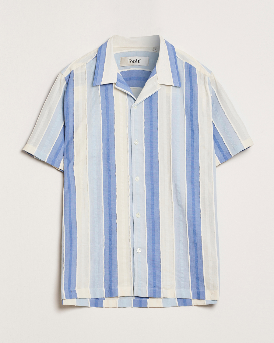 Heren | Overhemden | Forét | Peer Jaquard Short Sleeve Shirt Blue