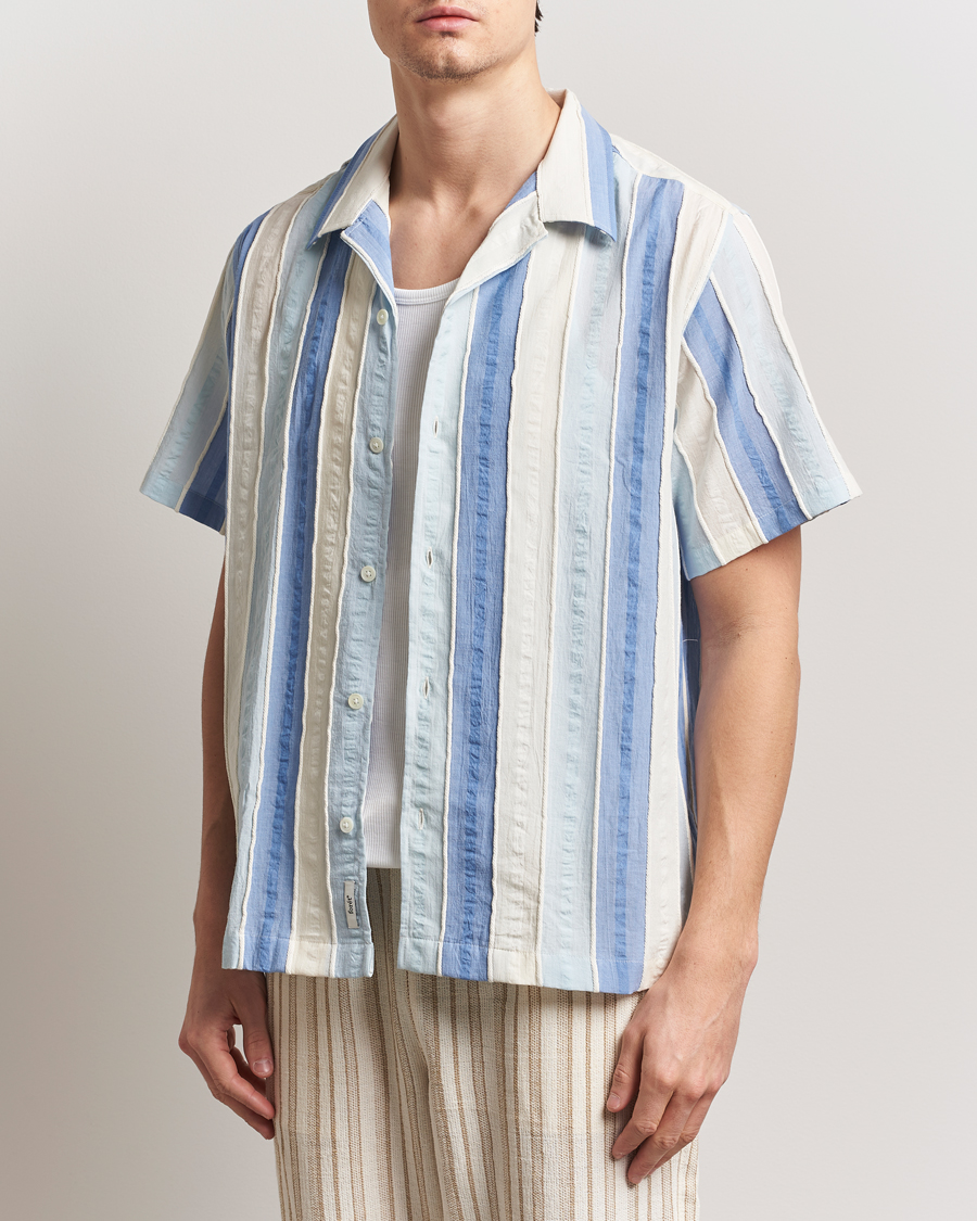 Heren | Overhemden | Forét | Peer Jaquard Short Sleeve Shirt Blue