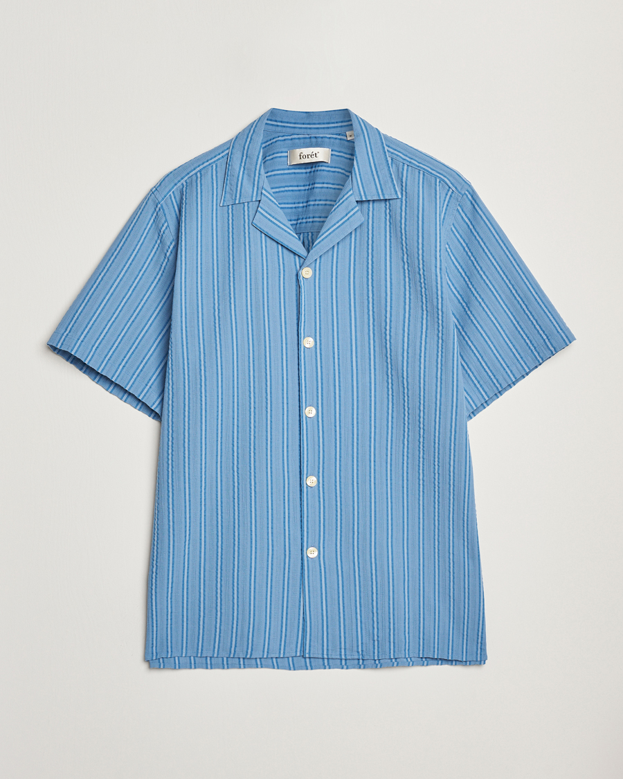 Heren | Overhemden | Forét | Peer Short Sleeve Shirt Blue