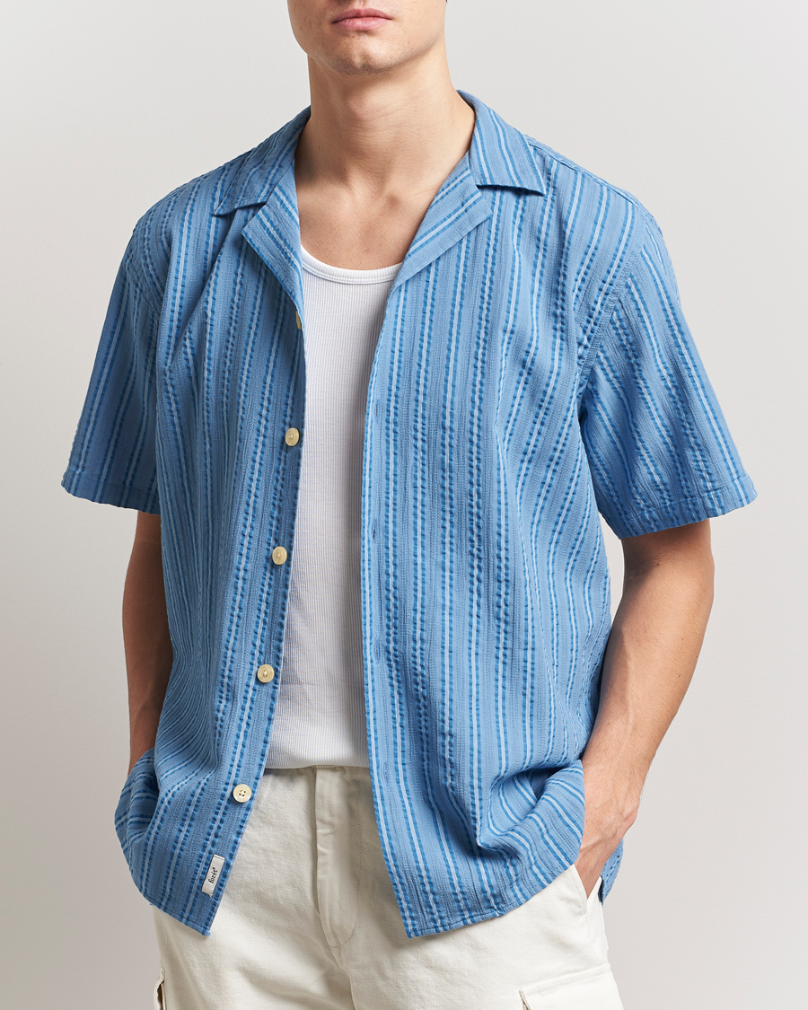 Heren | Overhemden | Forét | Peer Short Sleeve Shirt Blue