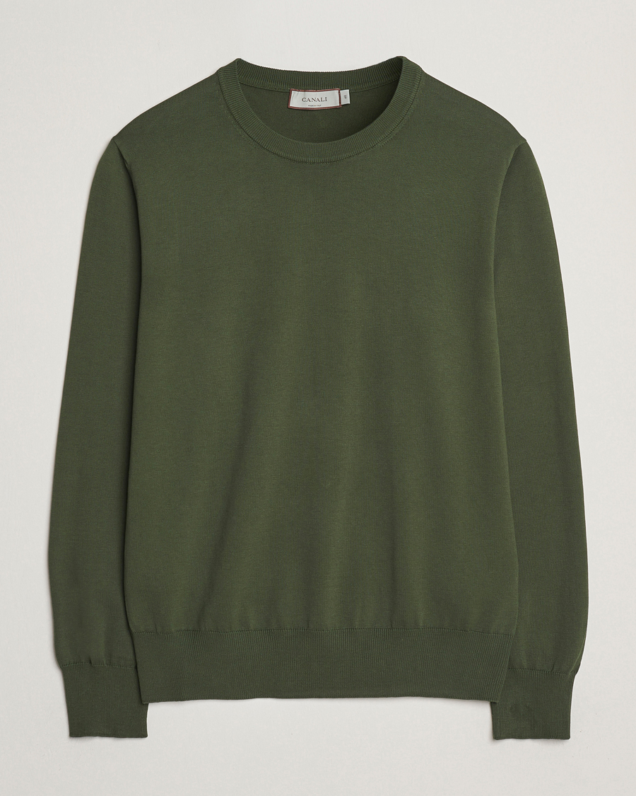 Heren | Truien | Canali | Cotton Crew Neck Pullover Dark Green