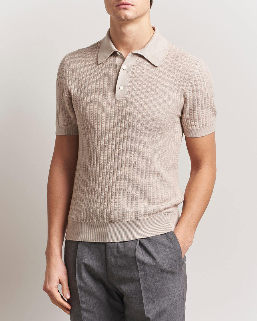 Heren | Polo's | Canali | Jacquard Short Sleeve Polo Beige