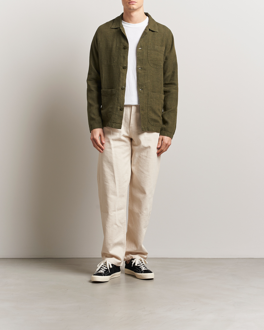 Heren | Overhemden | KnowledgeCotton Apparel | Linen Overshirt Burnt Olive