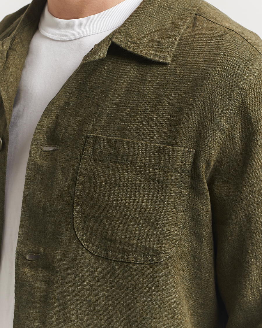 Heren | Overhemden | KnowledgeCotton Apparel | Linen Overshirt Burnt Olive