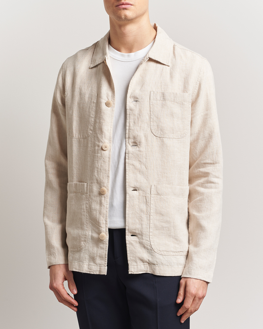 Heren | Overhemden | KnowledgeCotton Apparel | Linen Overshirt Light Feather Grey