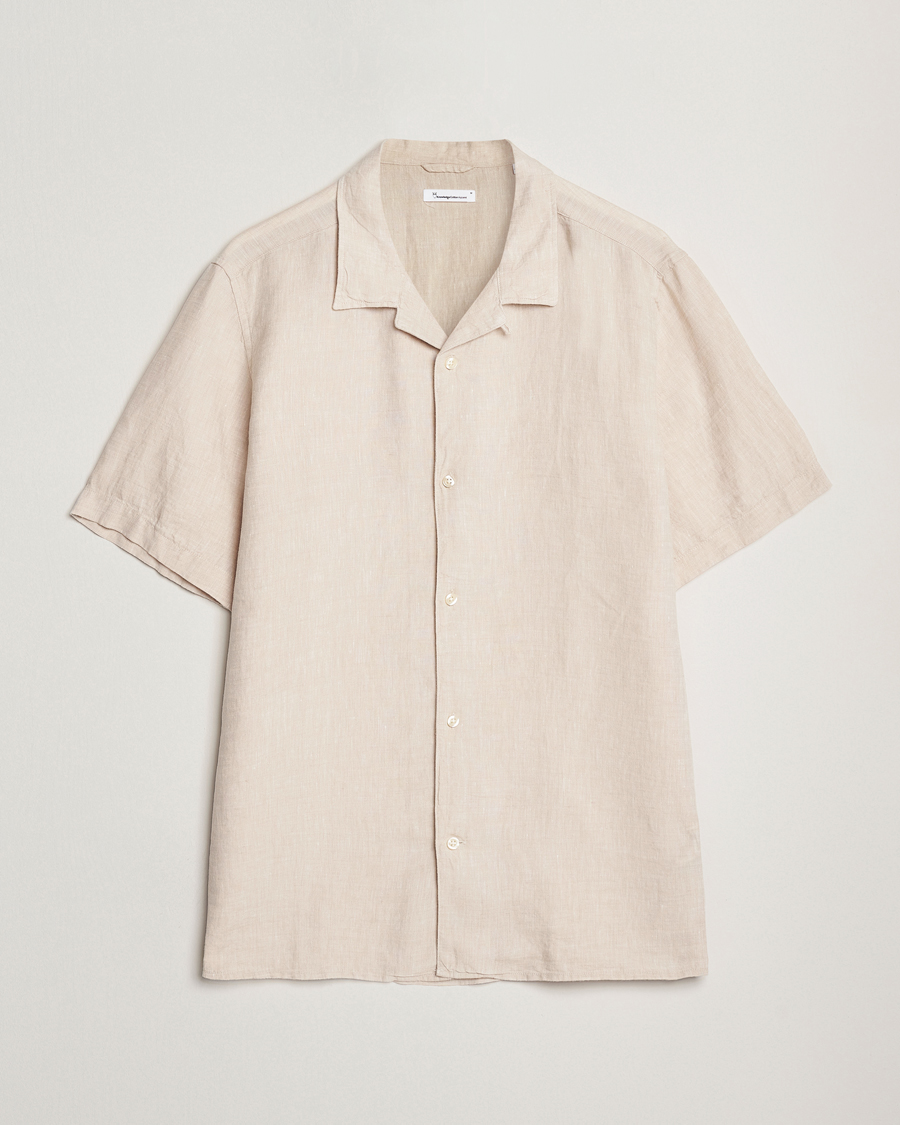 Heren | Overhemden | KnowledgeCotton Apparel | Short Sleeve Linen Resort Shirt Light Feather Grey