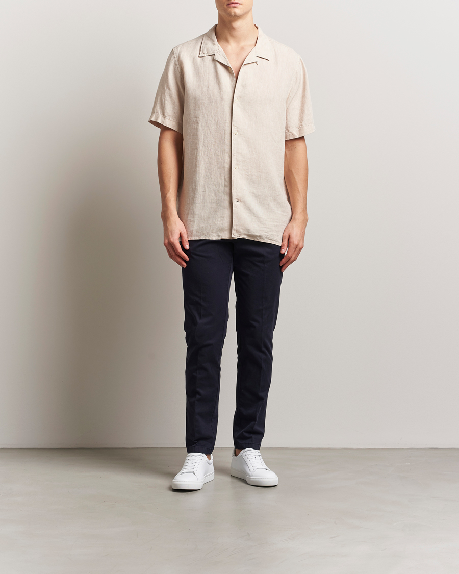 Heren | Overhemden | KnowledgeCotton Apparel | Short Sleeve Linen Resort Shirt Light Feather Grey