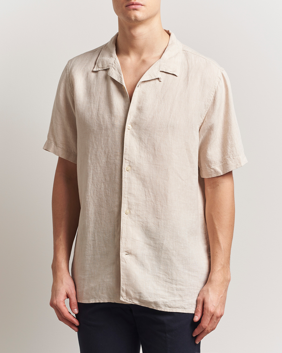 Heren | Overhemden | KnowledgeCotton Apparel | Short Sleeve Linen Resort Shirt Light Feather Grey