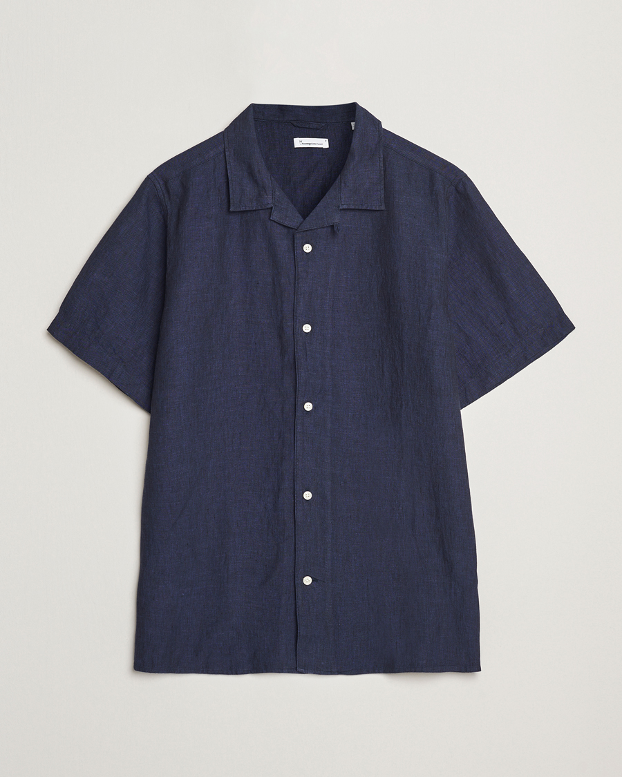 Heren | Overhemden | KnowledgeCotton Apparel | Short Sleeve Linen Resort Shirt Total Eclipse