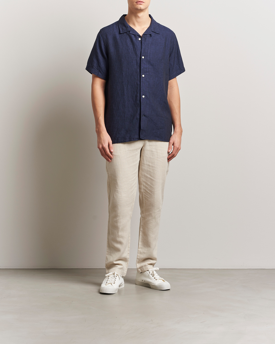 Heren | Overhemden | KnowledgeCotton Apparel | Short Sleeve Linen Resort Shirt Total Eclipse