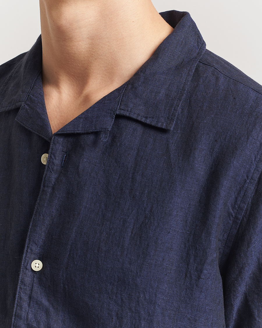 Heren | Overhemden | KnowledgeCotton Apparel | Short Sleeve Linen Resort Shirt Total Eclipse