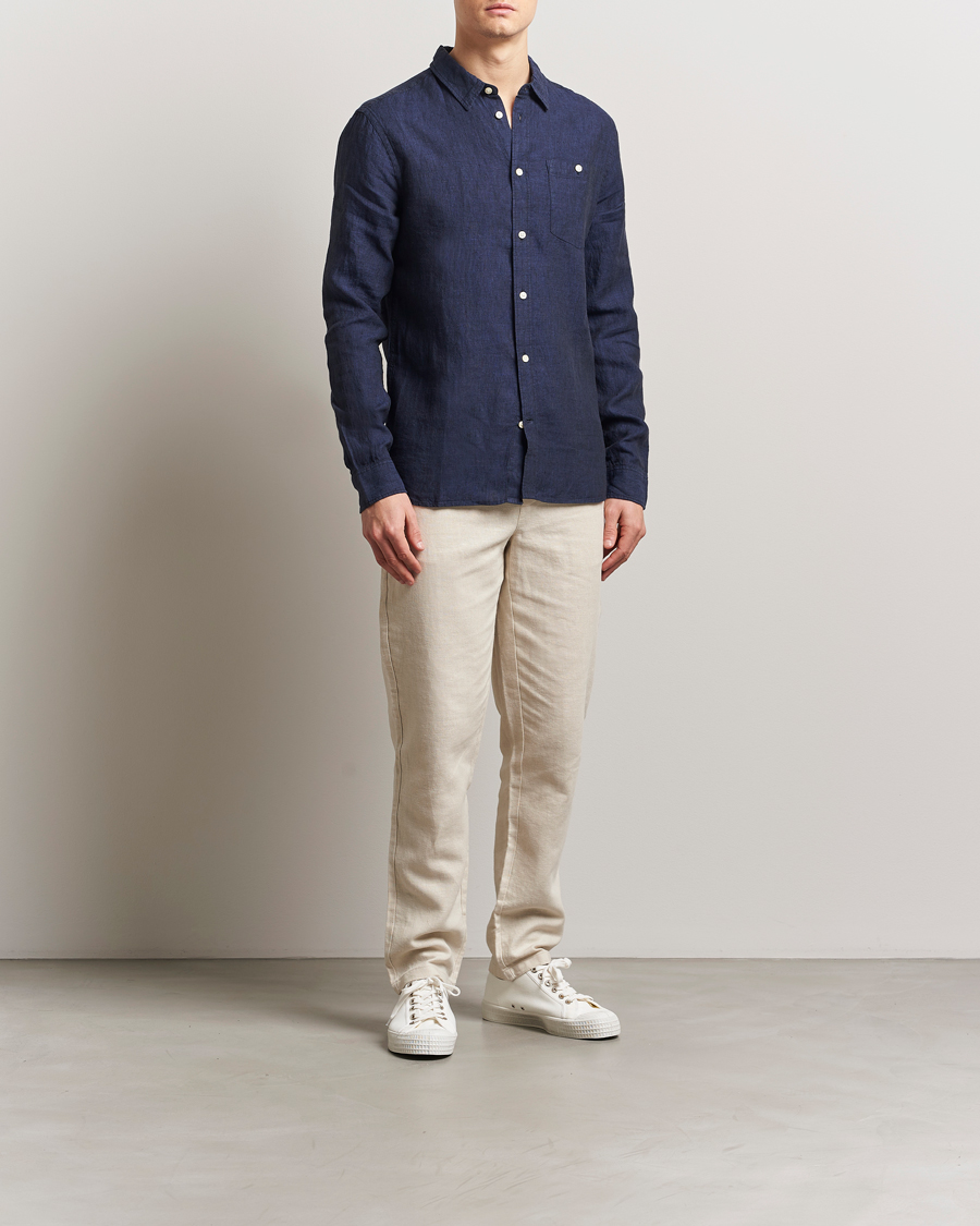 Heren | Overhemden | KnowledgeCotton Apparel | Regular Linen Shirt Total Eclipse