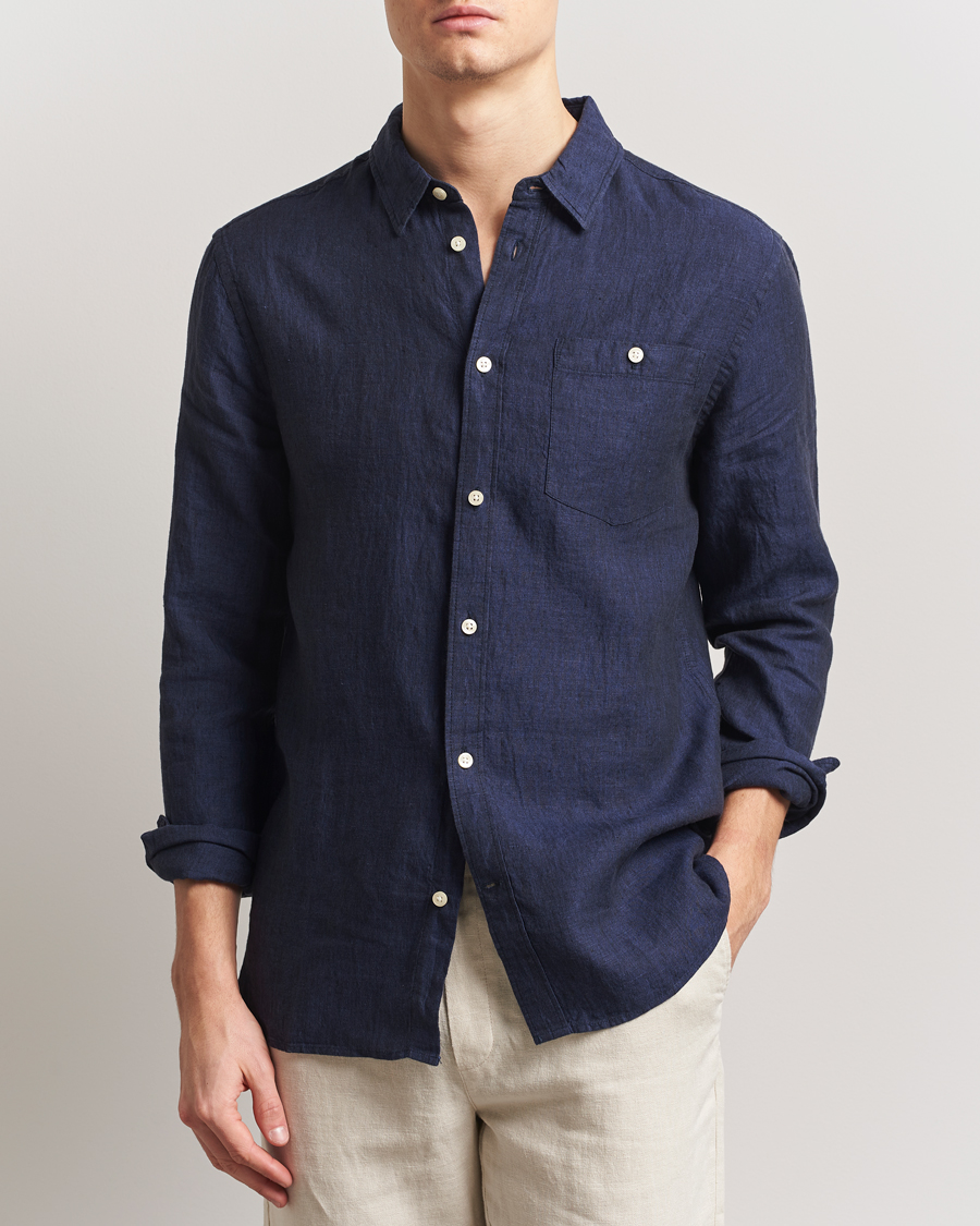 Heren | Overhemden | KnowledgeCotton Apparel | Regular Linen Shirt Total Eclipse