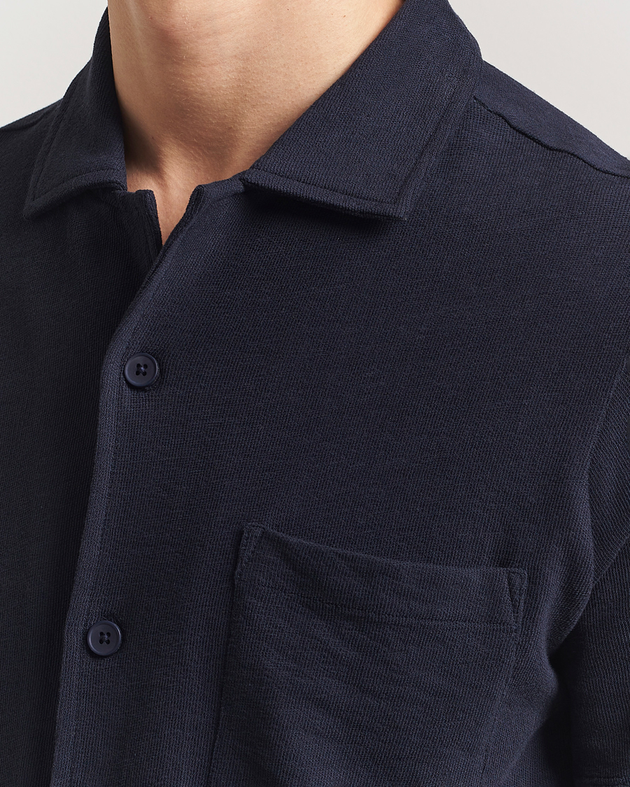 Heren | Overhemden | KnowledgeCotton Apparel | Short Sleeve Boucle Shirt Night Sky