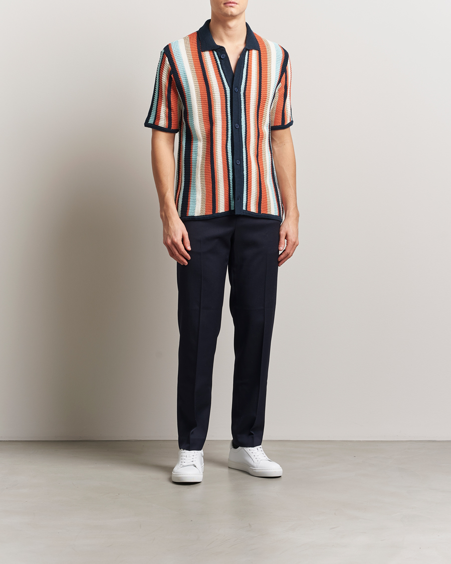 Heren | Overhemden | KnowledgeCotton Apparel | Knitted Multi Stripe Short Sleeve Shirt Blue