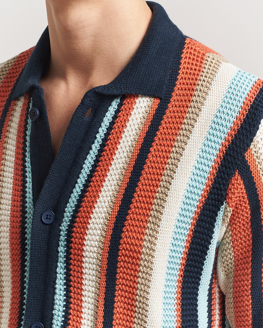Heren | Overhemden | KnowledgeCotton Apparel | Knitted Multi Stripe Short Sleeve Shirt Blue