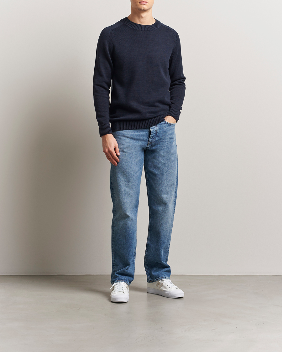 Heren | Truien | KnowledgeCotton Apparel | Plain Knitted Cotton Crewneck Night Sky