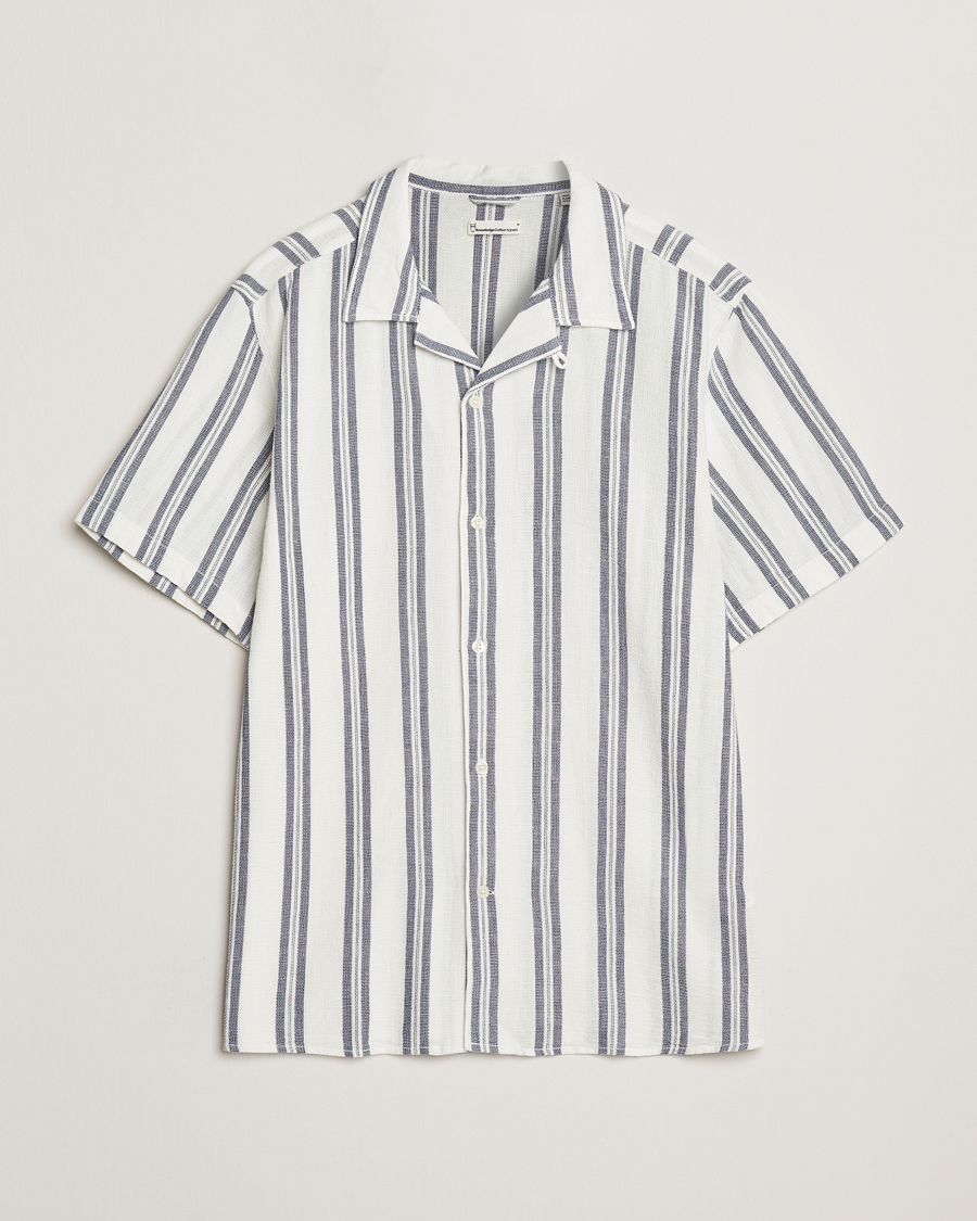 Heren | Overhemden | KnowledgeCotton Apparel | Box Short Sleeve Stripe Shirt Blue