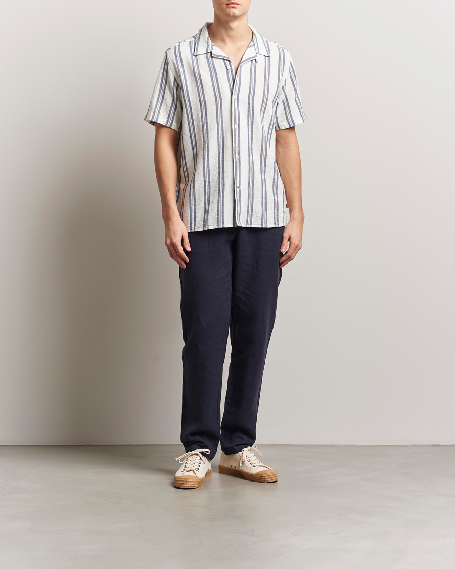 Heren | Overhemden | KnowledgeCotton Apparel | Box Short Sleeve Stripe Shirt Blue