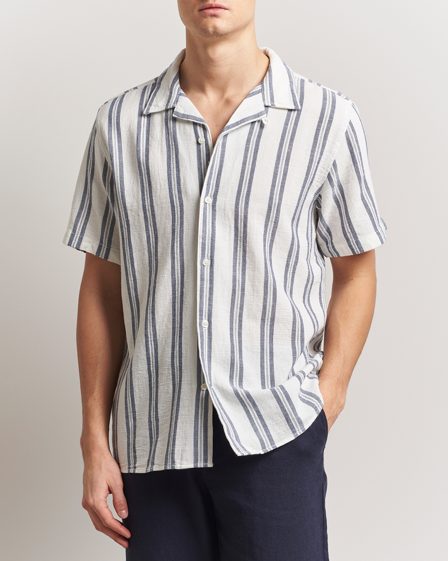 Heren | Overhemden | KnowledgeCotton Apparel | Box Short Sleeve Stripe Shirt Blue