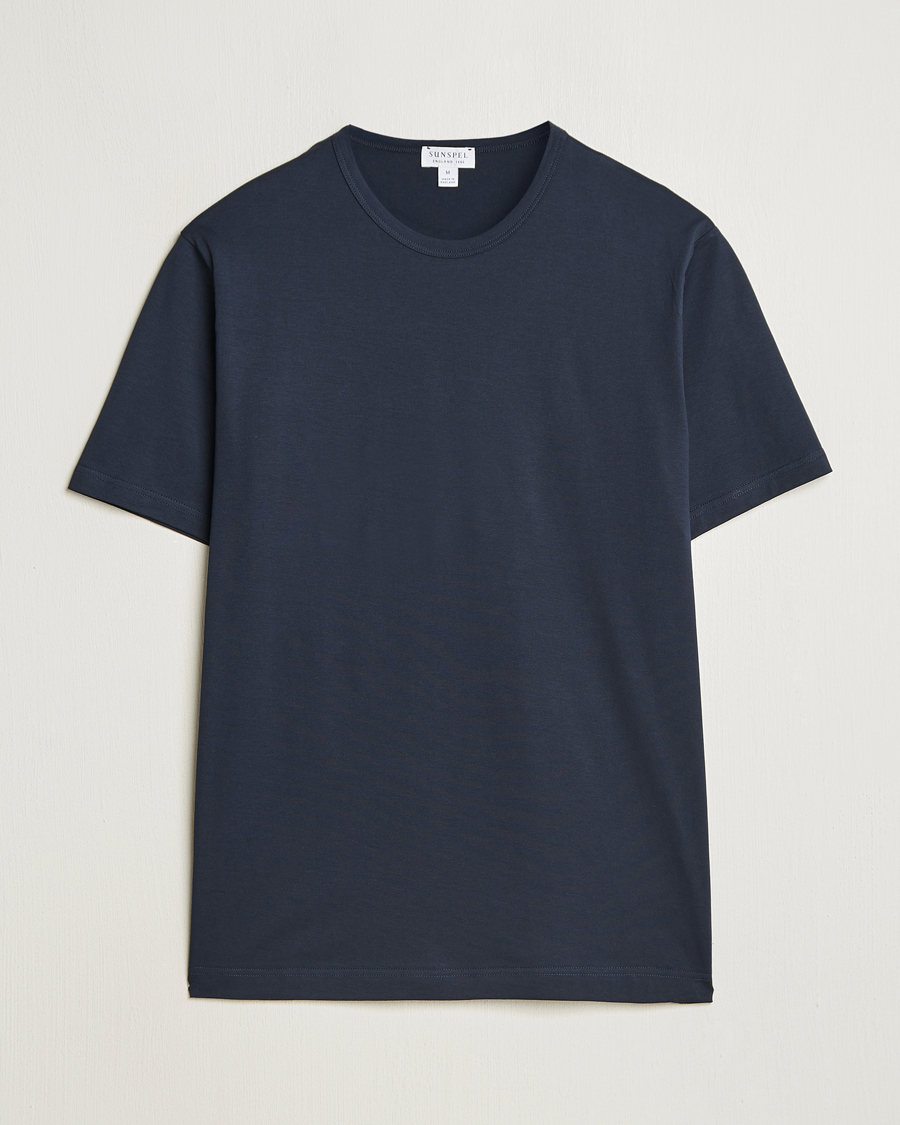 Heren | T-shirts | Sunspel | Crew Neck Q82 Cotton T-Shirt Midnight Navy