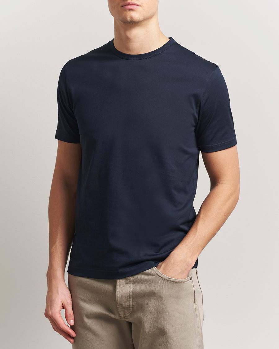 Heren | T-shirts | Sunspel | Crew Neck Q82 Cotton T-Shirt Midnight Navy