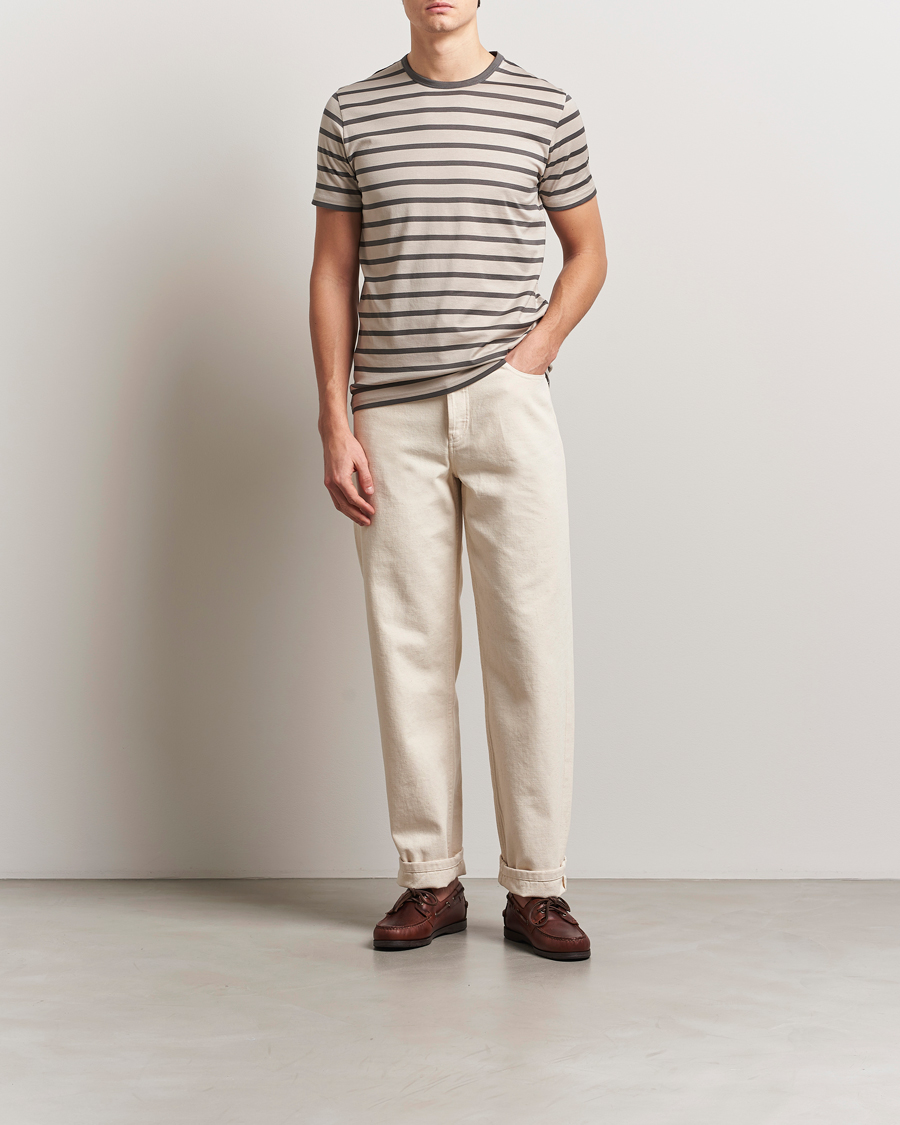 Heren | T-shirts | Sunspel | Striped Crew Neck Q82 Cotton T-Shirt Grey