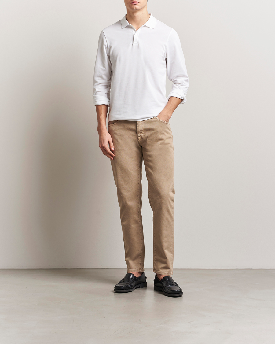 Heren | Polo's | Sunspel | Supima Cotton Long Sleeve Pique Polo White